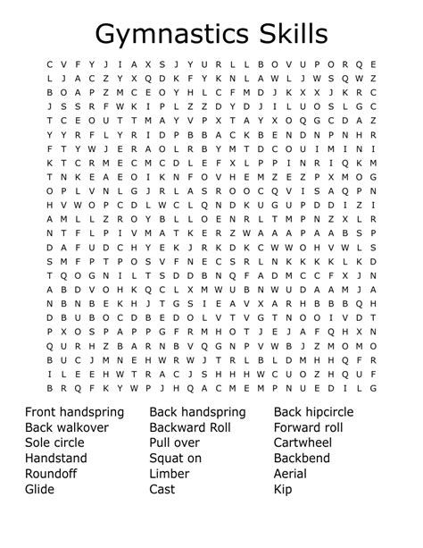 Gymnastics Skills Word Search Wordmint