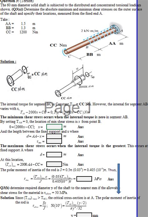 Solved Question Orsion The Mm Diameter Solid Shaft Chegg