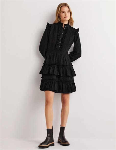 Mixed Broderie Shirt Dress Black Boden EU