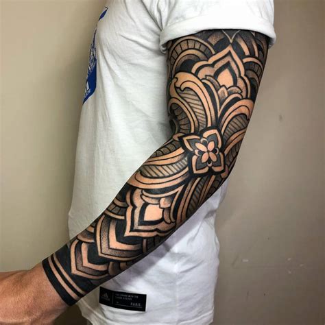 Sacred Geometry Tattoo Sleeve Blackwork Style