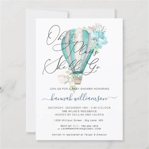 Mint Floral Hot Air Balloon Baby Shower Invitation Zazzle