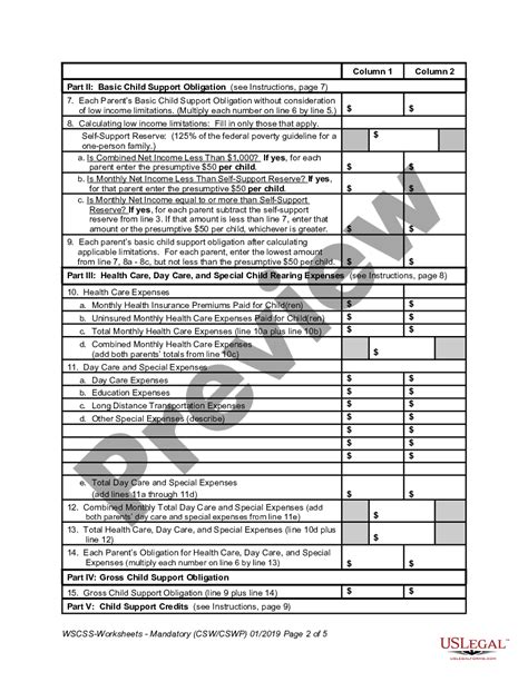 Wa State Child Support Schedule Worksheet