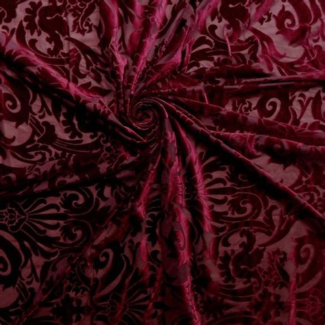 Stretch Burnout Velvet Fabric Burgundy By The Yard Burgundy