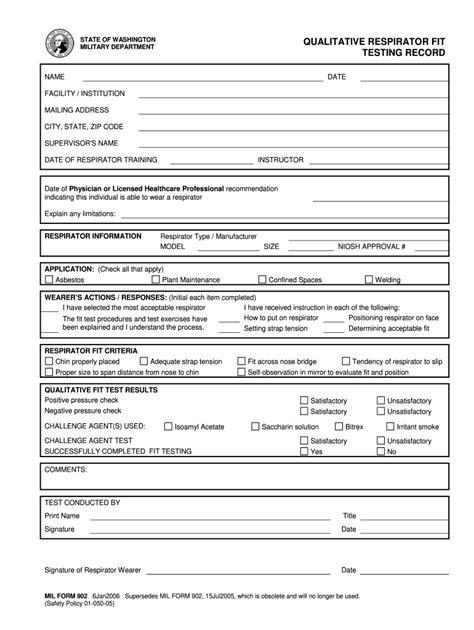 Printable Respirator Fit Test Form Printable Forms Free Online