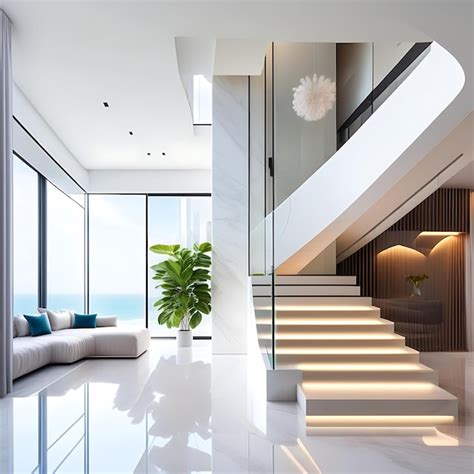 Premium AI Image | Luxury white marble floor modern L shape wood ...