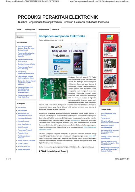 Pdf Komponen Elektronika Produksi Perakitan Elektronik Dokumentips