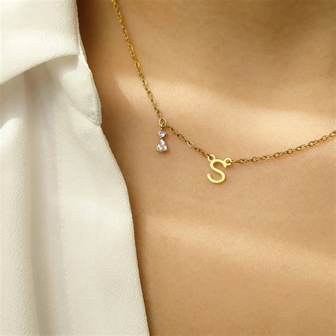 Jual Teardrop Initial Letter Necklace K Gold Plated Stainless Steel