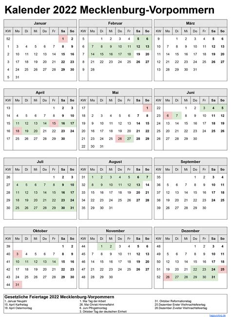 Kalender Inkl Ferien F R Mv Feiertage Pdf Xls Und Png Vorlagen