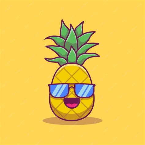 Premium Vector Cute Pineapple Wearing Glasses Cartoon Icon Illustration Summer Fruit Icon