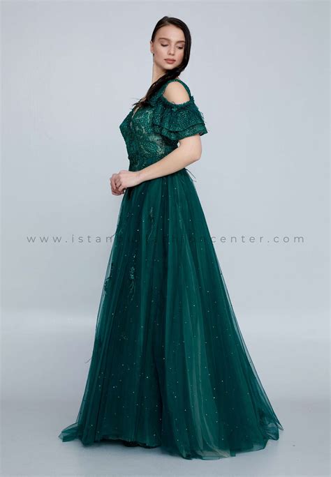 Ivory Off Shoulder Maxi Tulle A Line Regular Green Prom Dress