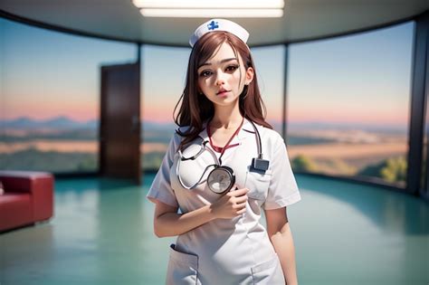 Una Enfermera Con Uniforme Blanco Se Para Frente A Una Ventana Foto