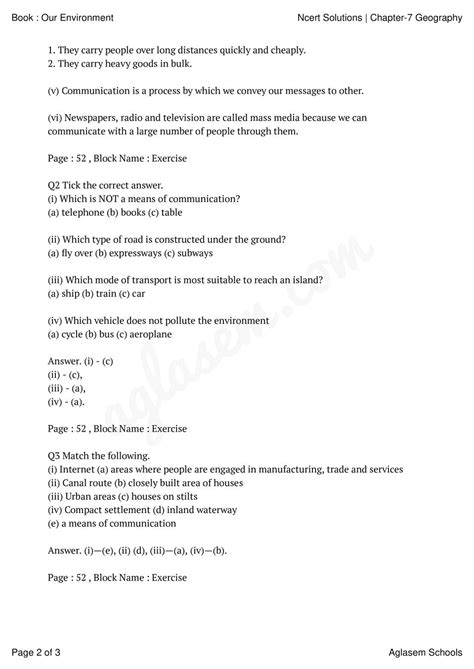 Ncert Solutions For Class 7 Geography Chapter 7 Human Environment Settlement Transport And