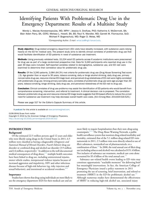 Pdf Identifying Patients With Problematic Drug Use In The Emergency