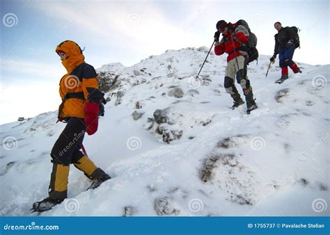 Mountain Climbers Descending The Mountain Stock Image Image Of