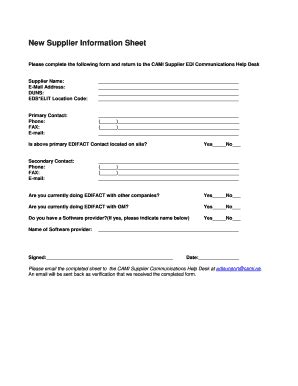 Fillable Online New Supplier Information Sheet Iconnect Fax Email