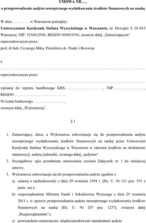 Umowa Nr O Przeprowadzenie Audytu Zewn Trznego Wydatkowania Rodk W