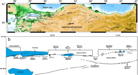 a) Topographic map of the North Anatolian Fault Zone (NAFZ) region ...