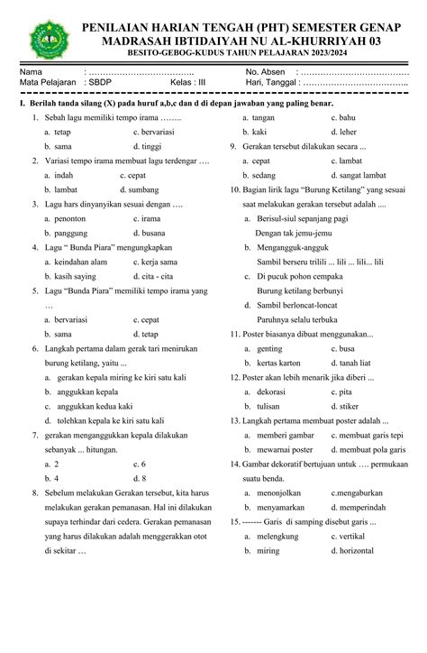 Soal Sbdp Kelas 3 Semester 1 13