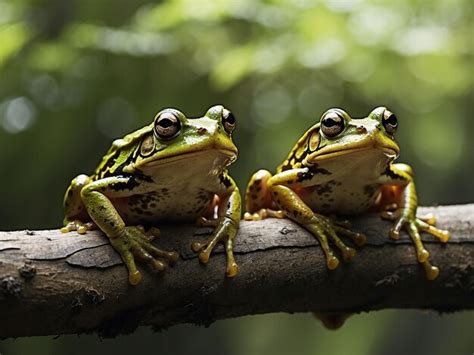 Premium Photo Frogs Sitting On Top Of A Tree Branch