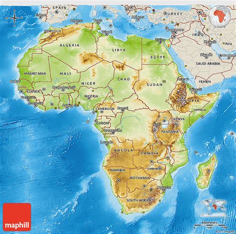 Physical 3D Map of Africa, shaded relief outside