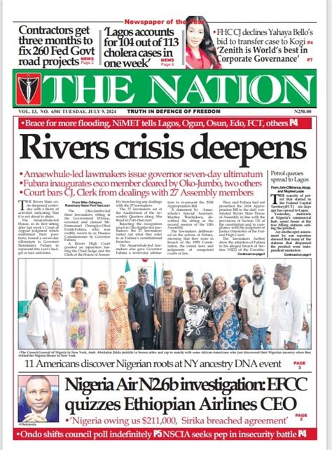 Nigerian Newspapers Daily Front Pages Review Tuesday 9th July 2024