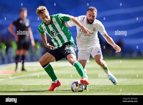 Sergio Canales of Real Betis and Daniel Carvajal of Real Madrid during ...