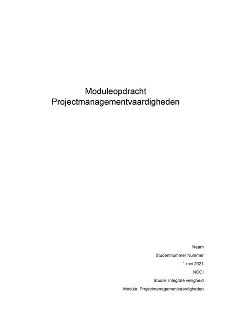 Moduleopdracht Projectmanagementvaardigheden Plan Van Aanpak