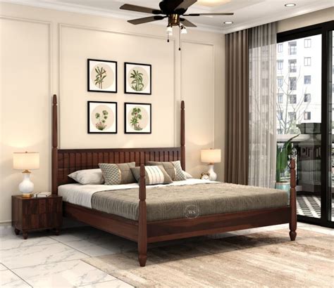 Buy Amaris Poster Bed Without Storage King Size Walnut Finish At 49