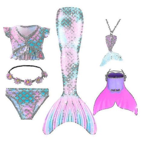 Summer Girl Mermaid Tail With Monofin Halloween Costume Princess Dress Swimsuit Bikini Bathing