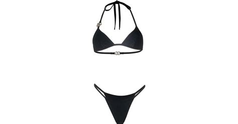 Dolce Gabbana Black Logo Plaque Halterneck Bikini Set Lyst