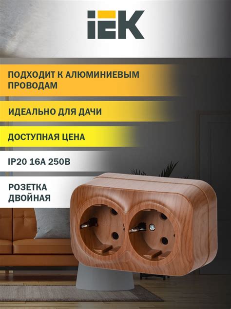 Розетка двухместная для открытой установки РС22-3-ХД с заземлением 16А ...