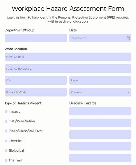 Hazard Assessment Form Template