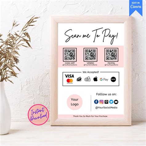 Printable Payment Sign Editable QR Code Template Scan To Pay Card