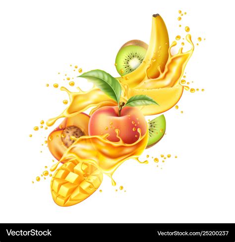 Realistic Tropical Fruit In Juicy Explosion Vector Image