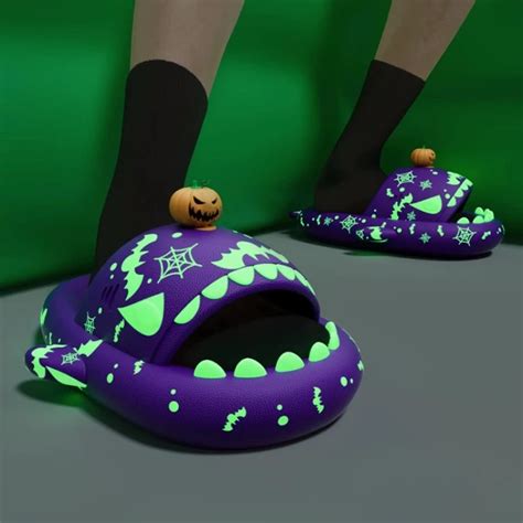 Светящиеся тапочки с изображением акулы, женские сандалии с тыквой на ...