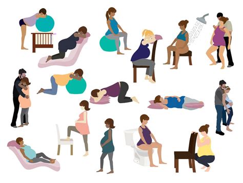 Set 1 Alternative Labor Positions Vector Illustrations, Artwork for Natural Childbirth Education ...