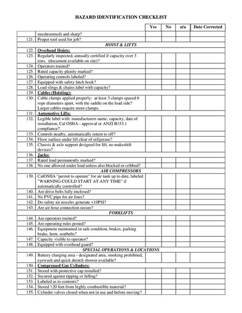 Hazard identification checklist in Word and Pdf formats - page 6 of 8