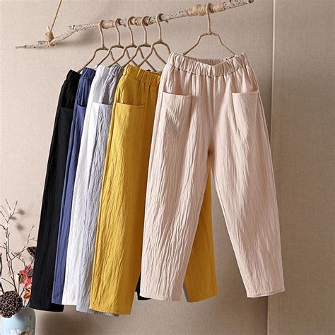 Cheap Cotton Linen Harem Pants Women Summer Loose High Waist Elastic