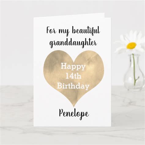 Gold Heart Happy 14th Birthday Granddaughter Card | Zazzle.com