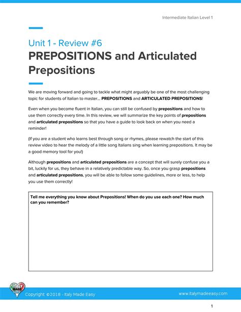 Solution 09 Prepositions And Articulated Prepositions Author Italy