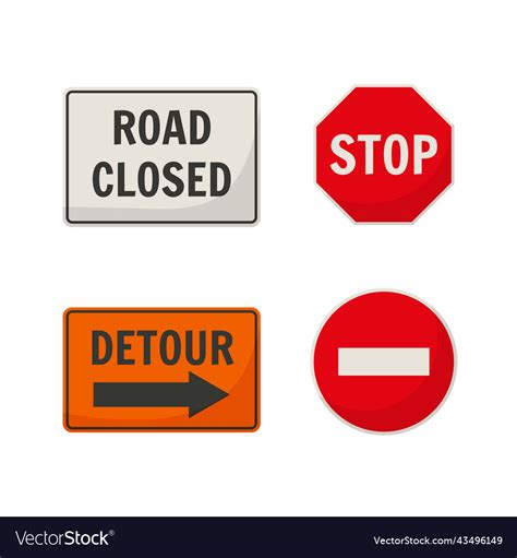 Warning road signs closed detour and stop Vector Image