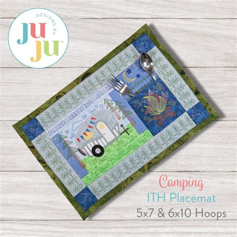 ITH Camping Placemat Machine Embroidery Designs By JuJu