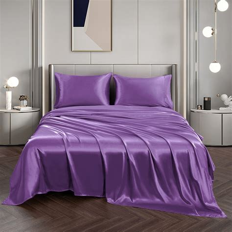 Vonty Satin Sheets Queen Silky Soft Satin Bed Sheets Purple Satin Sheet