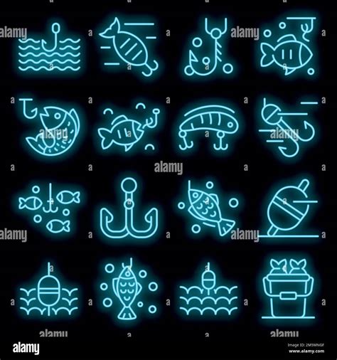 Fish Bait Icons Set Outline Set Of Fish Bait Vector Icons Neon Color