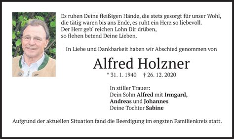 Traueranzeigen Von Alfred Holzner Trauer Merkur De