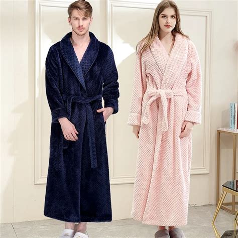 Women Winter Plus Size Long Flannel Bathrobe Pink Warm Kimono Bath Robe