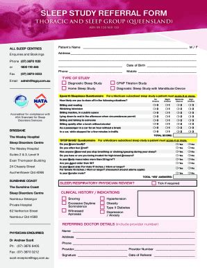 Fillable Online Sleep Study Services Thoracic And Sleep Group