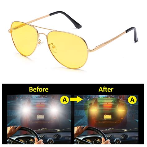 Aviator Night Vision Driving Anti Glare Glasses Polarized Yellow Night