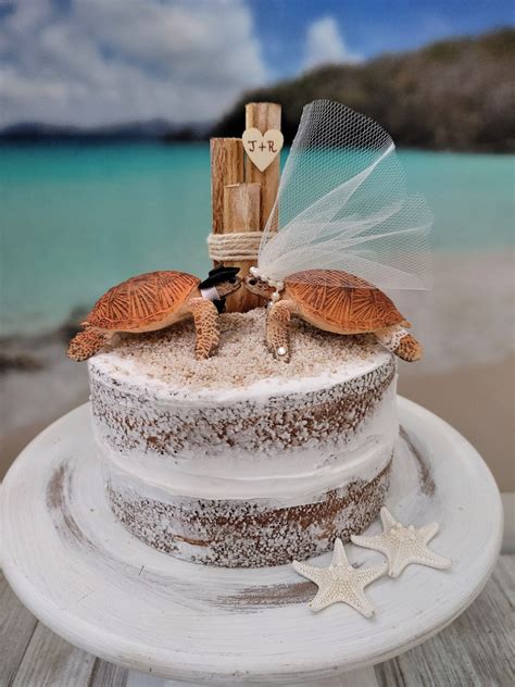 Sea Turtle Bride Groom Mr And Mrs Wedding Cake Topper Beach Destination