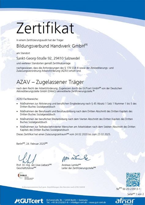 Zertifikat GmbH BVH Wir Leben Bildung